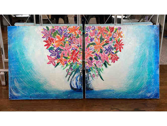 Blossoming Duets: Vibrant Floral Vase Diptych