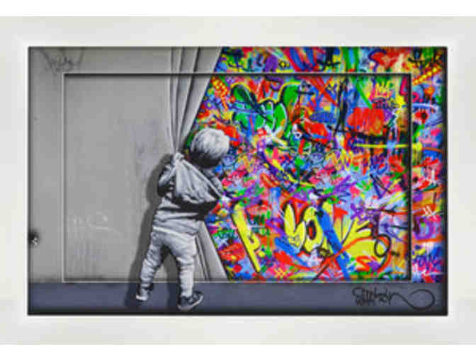 Banksy Boy Behind the Curtains Framed Collage - Photo 1