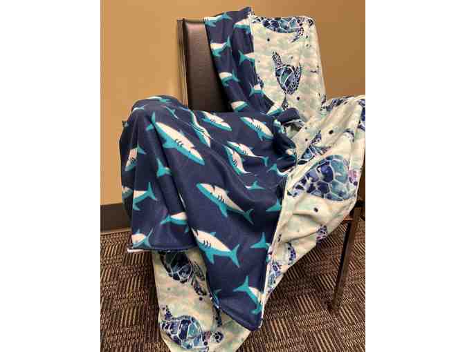 Blanket - Sharks + Turtles (Fleece, Handmade ) - Double-sided