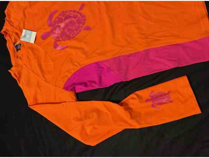 1 TURTLE SHIRT - Orange/Pink, Adult Rashguard, Size Small
