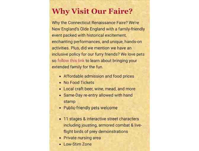 ADMISSION: 'Renaissance Faire' (2 Tickets, Any Date, CT)