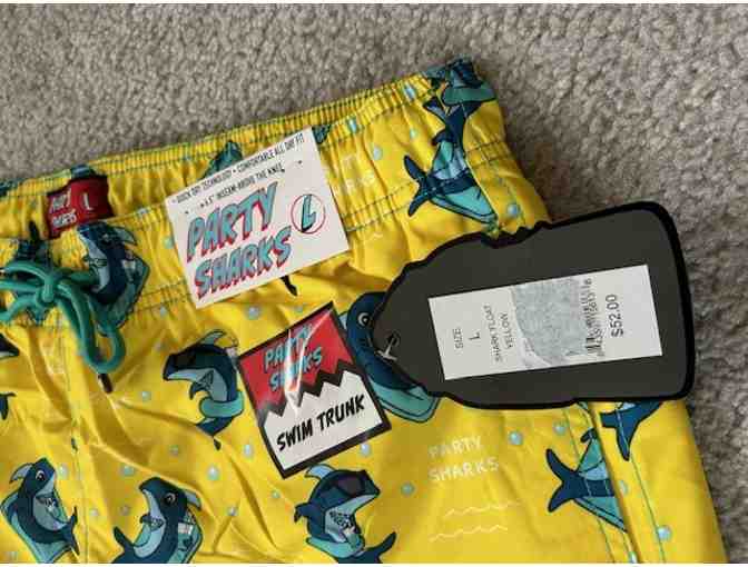 Swim Suit: SHARK YELLOW (Large, Party Sharks, New)