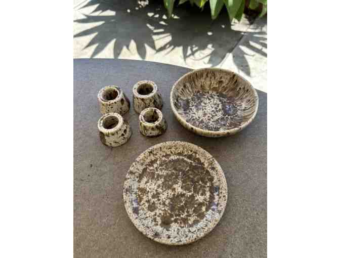 Handmade Ceramic Candle Holders, Small Plate & Bowl