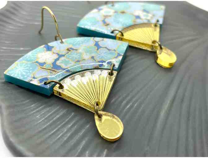 Blue and Gold Japanese Fan Earrings by PrettyKiku