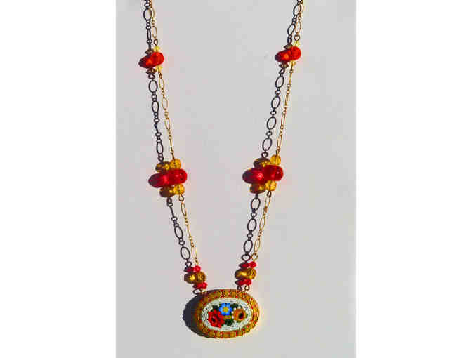 Micro Mosaic Vintage Italian Pendant with Orange and Yellow Accents - 46