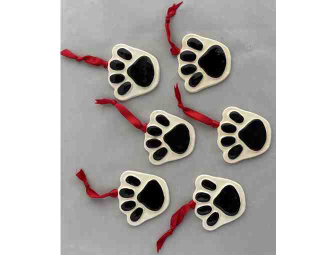 Ceramic Paw Print Christmas Ornaments - set of six