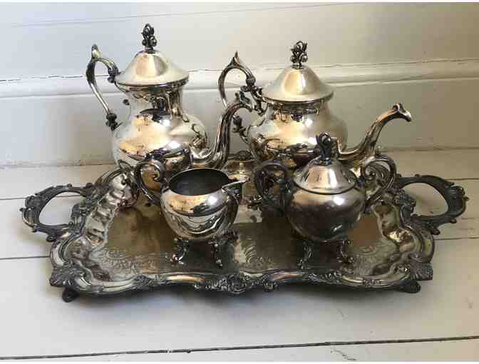 Vintage Silver Coffee Tea Cream Sugar Tray Serving Set - Photo 1
