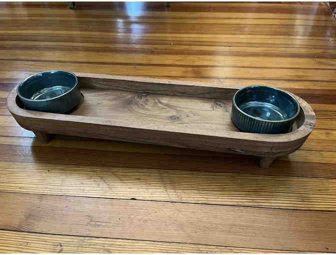 Hand-Crafted Serving Tray with 2 Ceramic Bowls by Arcadia Wood - Photo 1