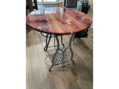 Beautifully Handcrafted Cedar Accent Table with Antique Sewing Table Base