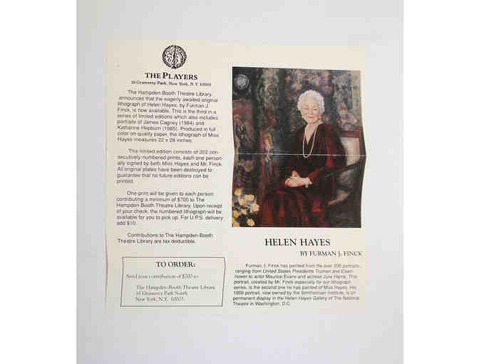 Helen Hayes-signed Furman J. Finck limited edition lithograph