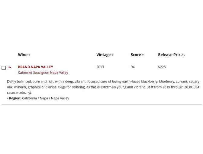 Rare Opportunity for Donor Thank You Gift: 2013 Brand Napa Cabernet Sauvignon