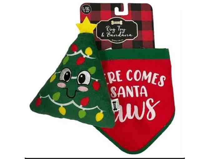 Woof Dog Christmas Holiday Dog Toy/Bandana Set