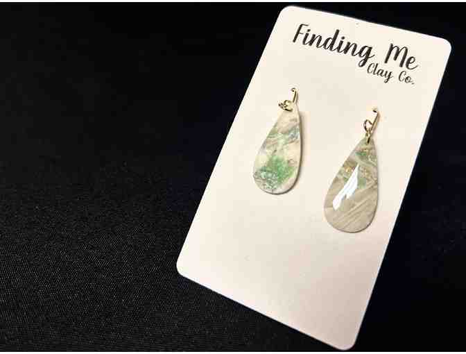 Handmade Green and White Marble Earrings and Bracelet Set from Finding Me Clay Co.