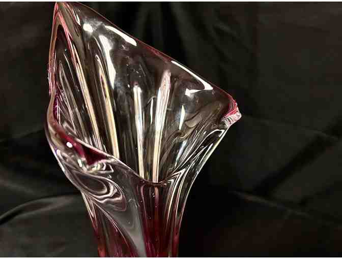 Hand-Blown Czech Republic Cranberry Clear Glass Vase