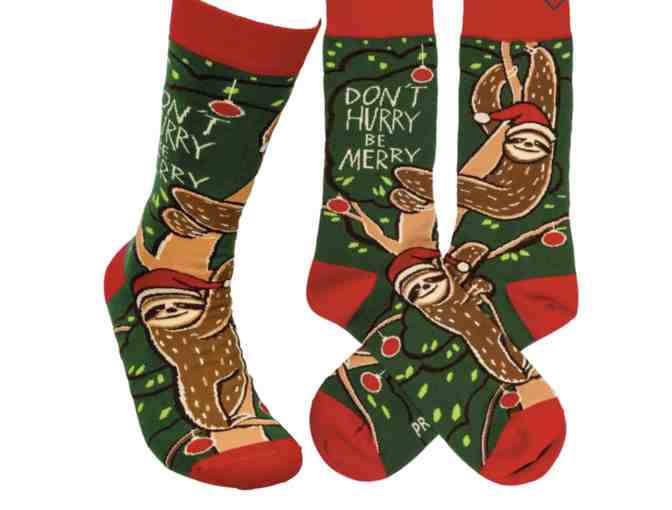 Christmas Sloth Dont Hurry Be Merry Socks - Photo 1