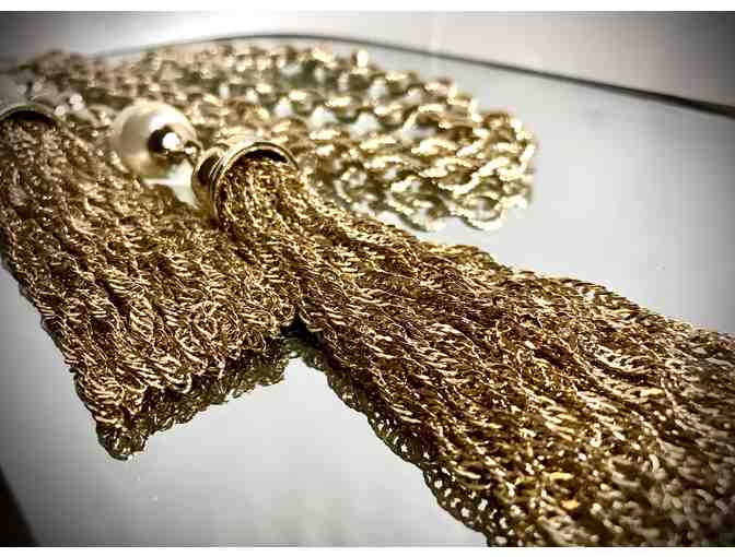 Golden Chain Necklace with Tassels and Beads