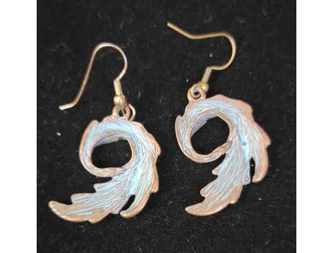 Aqua Copper Metal Leaf Earrings - Unique 3' Artisan Design