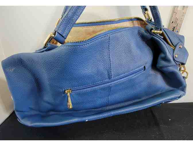 #4 Ora Delphine Blue Leather Top Handle Handbag - 15x10x5 - Gently Used
