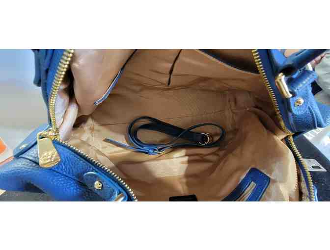 #4 Ora Delphine Blue Leather Top Handle Handbag - 15x10x5 - Gently Used