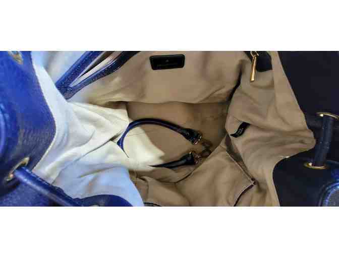 Ora Delphine Handbag Top Handle Royal Blue Leather Zip Close 13x10x5 - Used