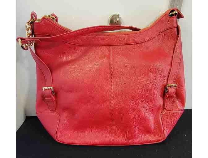 Ora Delphine Handbag Top Handle Red Leather Zip Close 14x13x5 - Used