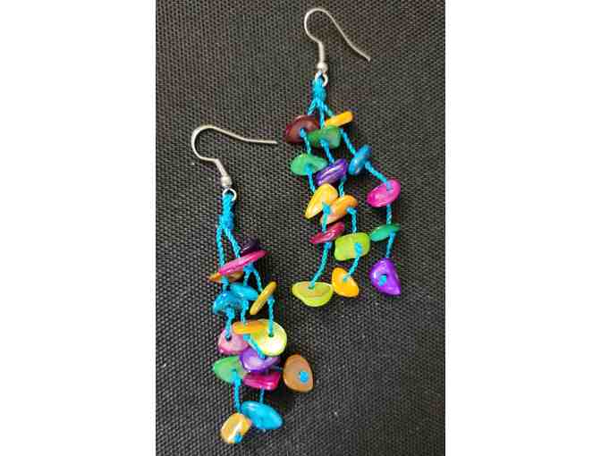 Artisan Handmade Rainbow Colored Cantaloupe Seed Cluster Dangle Earrings and Bracelet