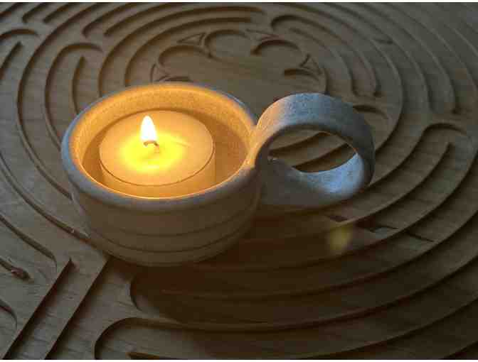 Light your Path | One Tealite with Handle | Handmade Pottery (Cream)