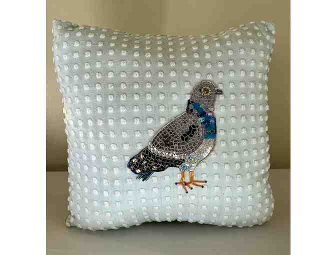 Decorative pigeon pillow in blue / green by NeonBetty - Photo 1