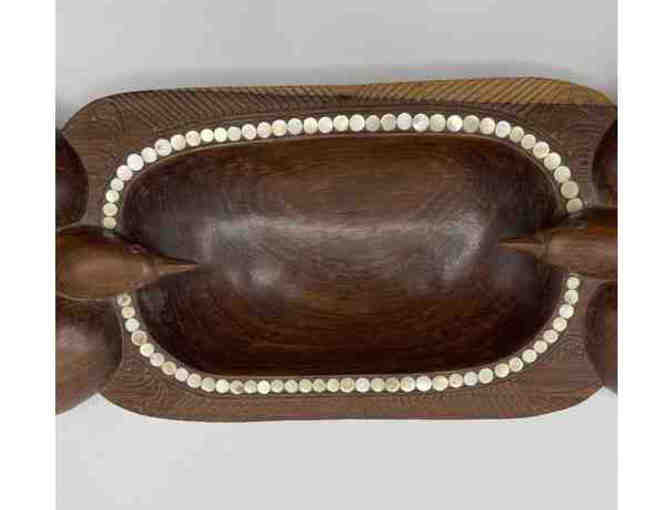 Hand-carved wooden tray with mother of pearl