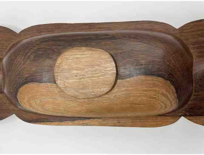 Hand-carved wooden tray with mother of pearl