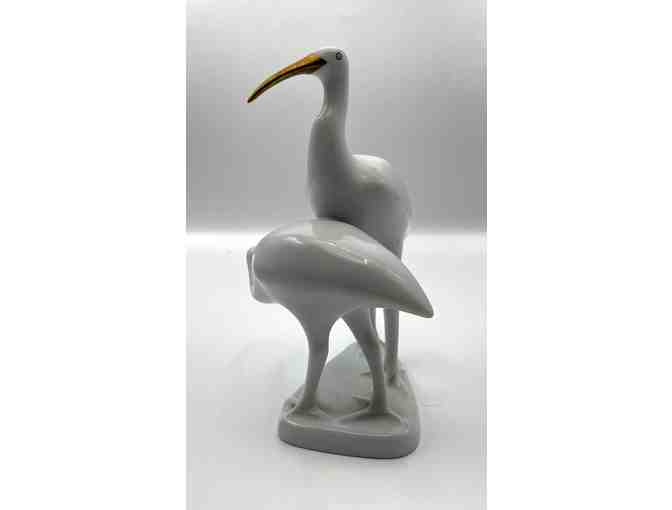 Hollohaza Hand-Painted Porcelain Pair of Cranes from Hungary