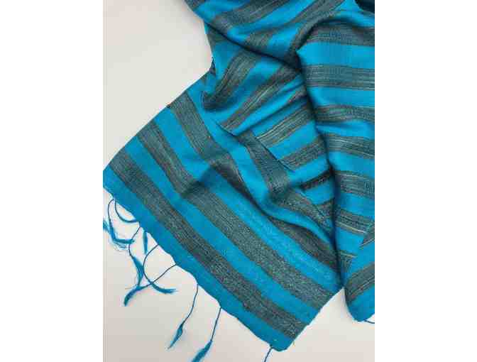 Hand Loomed Raw Silk scarf from Northern Laos - Blue and Gray